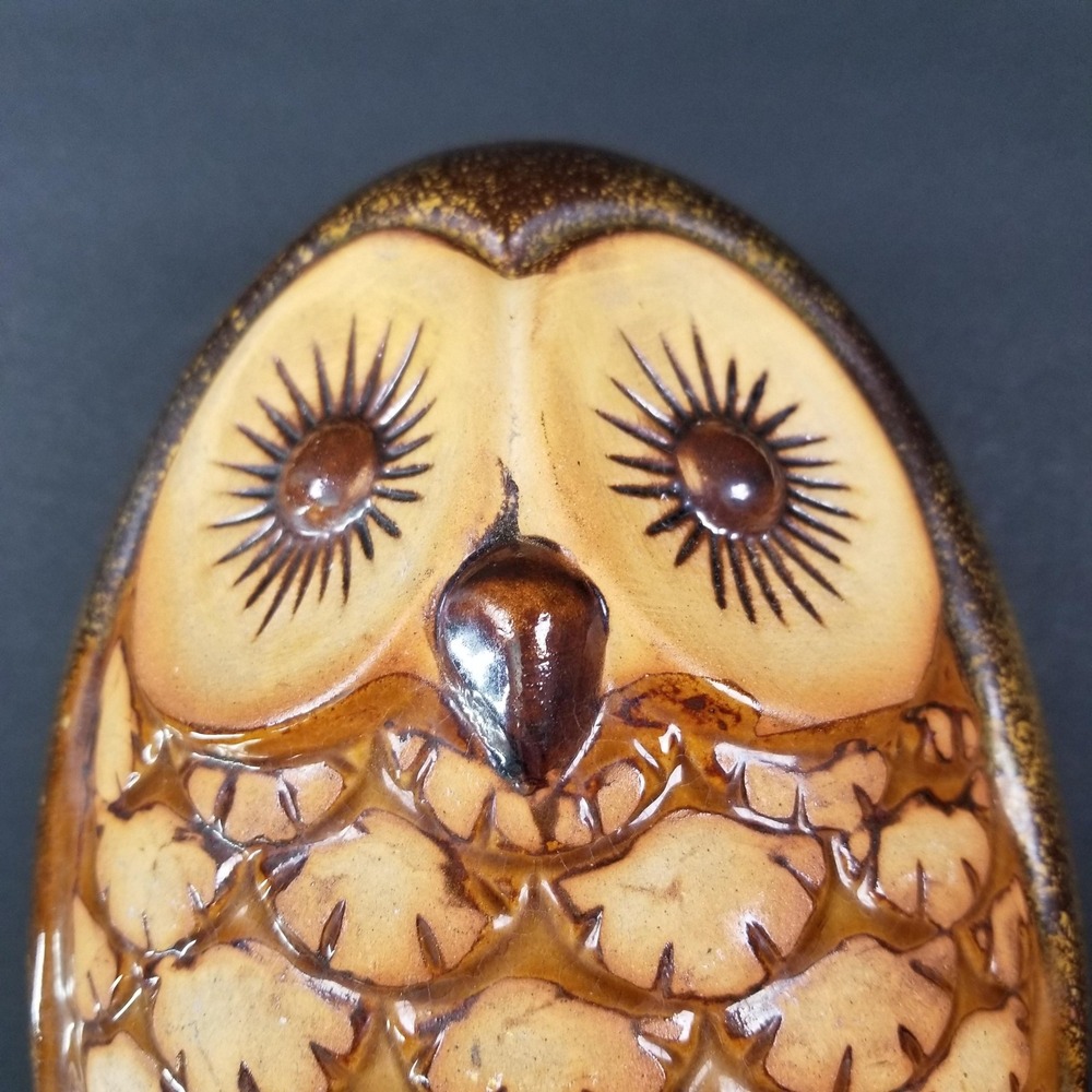 Vintage Mid Century Style Large Ceramic Owl Figurine Brown Glazed 8 Inch Decor - Picture 2 of 9